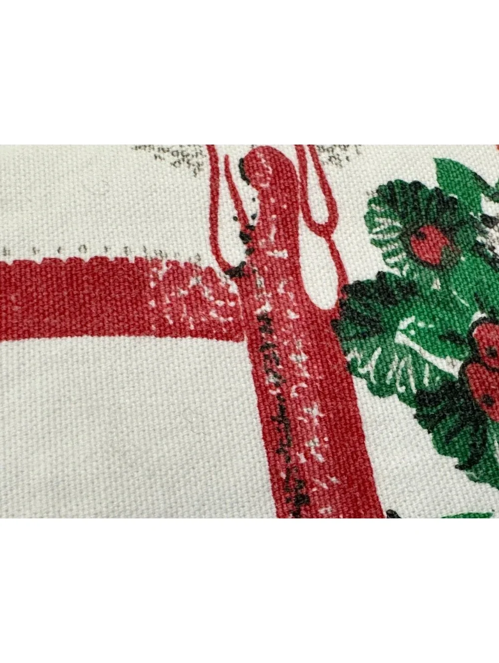 Vintage Christmas Table Runner Wreath Candle Holly Bows Linen? Cotton? 16